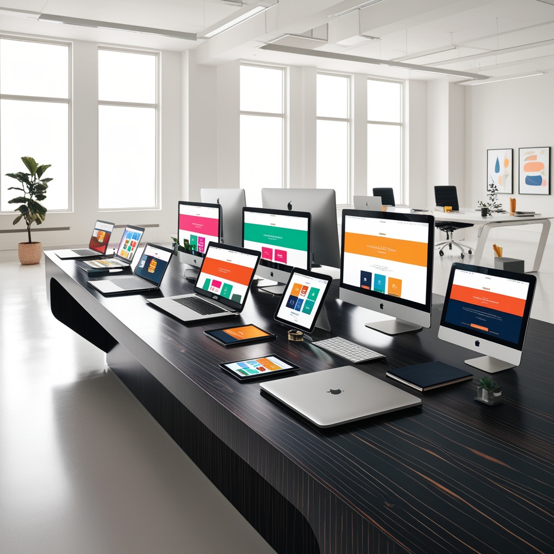 desk with multiple computers